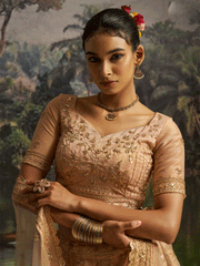 Peach Gota Silk Dori, Zarkan & Sequins Embroidered Wedding Lehenga