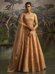 Peach Gota Silk Dori, Zarkan & Sequins Embroidered Wedding Lehenga