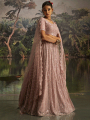 Mauve Soft Net Zarkan & Sequins Embroidered Engagement Lehenga