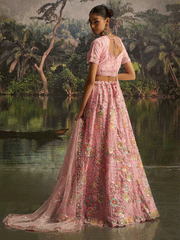 Pink Soft Net Zarkan & Sequins Embroidered Wedding Lehenga