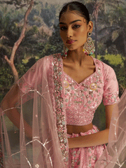 Pink Soft Net Zarkan & Sequins Embroidered Wedding Lehenga