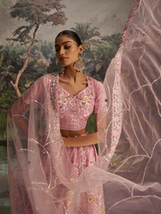 Pink Soft Net Zarkan & Sequins Embroidered Wedding Lehenga