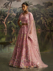 Pink Soft Net Zarkan & Sequins Embroidered Wedding Lehenga