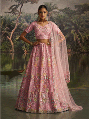 Pink Soft Net Zarkan & Sequins Embroidered Wedding Lehenga