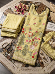 Yellow Chinon Embroidery Palazzo Style Kurta Set
