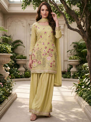 Yellow Chinon Embroidery Palazzo Style Kurta Set