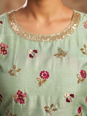 Green Chinon Embroidery Palazzo Style Kurta Set
