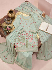 Green Chinon Embroidery Palazzo Style Kurta Set