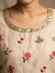 Cream Chinon Embroidery Palazzo Style Kurta Set