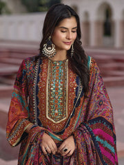 Red And Blue Multi Embroidered Pakistani Suit