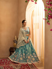 Green Georgette Fabric Sequins embroidery Semi-Stitched Lehenga & Unstitched Blouse With Dupatta