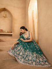 Green Tissue Fabric Sequins embroidery Semi-Stitched Lehenga & Unstitched Blouse With Dupatta