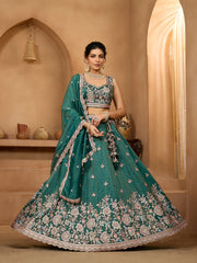 Green Tissue Fabric Sequins embroidery Semi-Stitched Lehenga & Unstitched Blouse With Dupatta