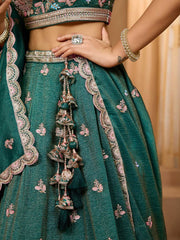 Green Tissue Fabric Sequins embroidery Semi-Stitched Lehenga & Unstitched Blouse With Dupatta