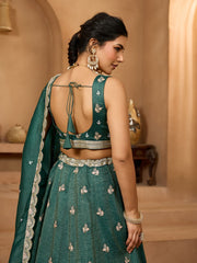Green Tissue Fabric Sequins embroidery Semi-Stitched Lehenga & Unstitched Blouse With Dupatta