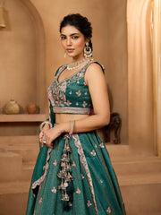 Green Tissue Fabric Sequins embroidery Semi-Stitched Lehenga & Unstitched Blouse With Dupatta