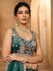 Green Tissue Fabric Sequins embroidery Semi-Stitched Lehenga & Unstitched Blouse With Dupatta