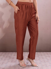 Women Ethnic Motifs Printed Regular Thread Work Chanderi Cotton Kurta with Trousers & With Dupatta