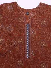 Women Ethnic Motifs Printed Regular Thread Work Chanderi Cotton Kurta with Trousers & With Dupatta