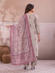 Women Ethnic Motifs Printed Regular Thread Work Chanderi Cotton Kurta with Trousers & With Dupatta