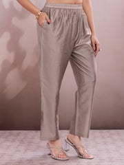 Women Ethnic Motifs Printed Regular Thread Work Chanderi Cotton Kurta with Trousers & With Dupatta