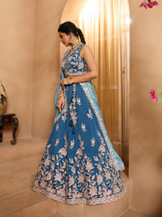 Teal Silk Fabric Sequins embroidery Semi-Stitched Lehenga & Unstitched Blouse With Dupatta