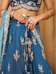 Teal Silk Fabric Sequins embroidery Semi-Stitched Lehenga & Unstitched Blouse With Dupatta