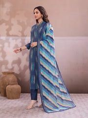 Women Printed Regular Thread Work Chanderi Cotton Kurta with Trousers & With Dupatta