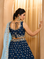 Navyblue Organza Fabric Sequins embroidery Semi-Stitched Lehenga & Unstitched Blouse With Dupatta