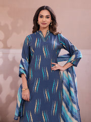 Women Printed Regular Thread Work Chanderi Cotton Kurta with Trousers & With Dupatta