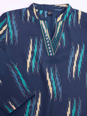 Women Printed Regular Thread Work Chanderi Cotton Kurta with Trousers & With Dupatta