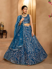 Navyblue Net Fabric Sequins embroidery Semi-Stitched Lehenga & Unstitched Blouse With Dupatta
