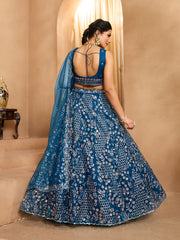 Navyblue Net Fabric Sequins embroidery Semi-Stitched Lehenga & Unstitched Blouse With Dupatta