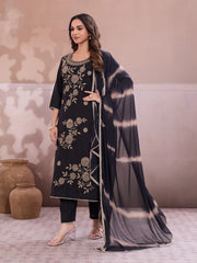 Women Ethnic Motifs Embroidered Regular Thread Work Chanderi Cotton Kurta with Trousers & With Dupatta