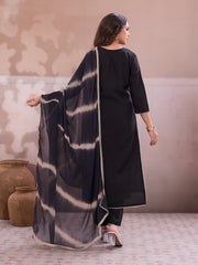 Women Ethnic Motifs Embroidered Regular Thread Work Chanderi Cotton Kurta with Trousers & With Dupatta