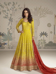 Yellow Thread Embroidered Sequins Anarkali Suit Festive Wear