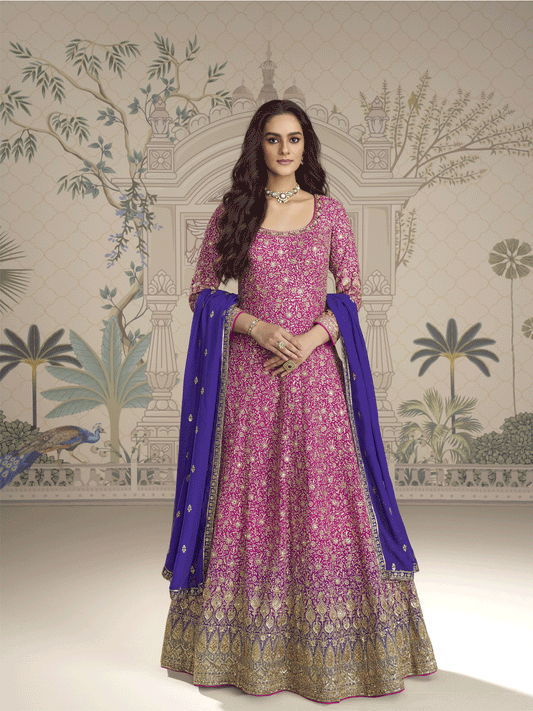 Pink Thread Embroidered Sequins Anarkali Suit Festive Wear