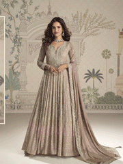 Beige Thread Embroidered Sequins Anarkali Suit Festive Wear
