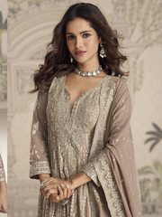 Beige Thread Embroidered Sequins Anarkali Suit Festive Wear