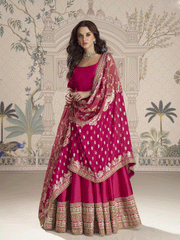 Rani Pink Silk Anarkali Gown with Heavy Jacquard Dupatta