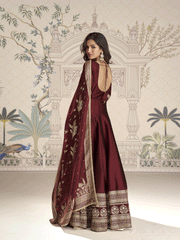 Maroon Silk Anarkali Gown with Embroidered Border