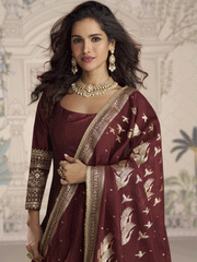 Maroon Silk Anarkali Gown with Embroidered Border