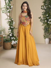 Orange Dori Embroidered Crop Top Palazzo With Dupatta