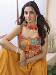Orange Dori Embroidered Crop Top Palazzo With Dupatta