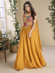 Orange Dori Embroidered Crop Top Palazzo With Dupatta