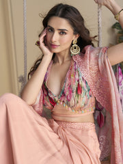 Blush Pink Cape Style Chinon Sharara Set with Floral Cape