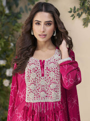 Rani Pink Embroidery Poncho Style Palazzo Suit