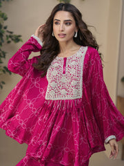 Rani Pink Embroidery Poncho Style Palazzo Suit