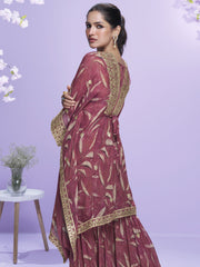 Digital Printed Pink Georgette Kaftan Style Gharara Suit