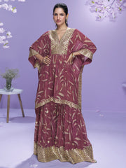 Digital Printed Pink Georgette Kaftan Style Gharara Suit